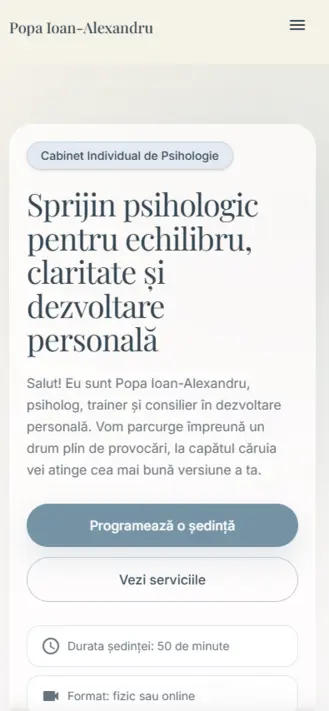 Website cabinet de psihologie Popa Ioan-Alexandru pe mobil